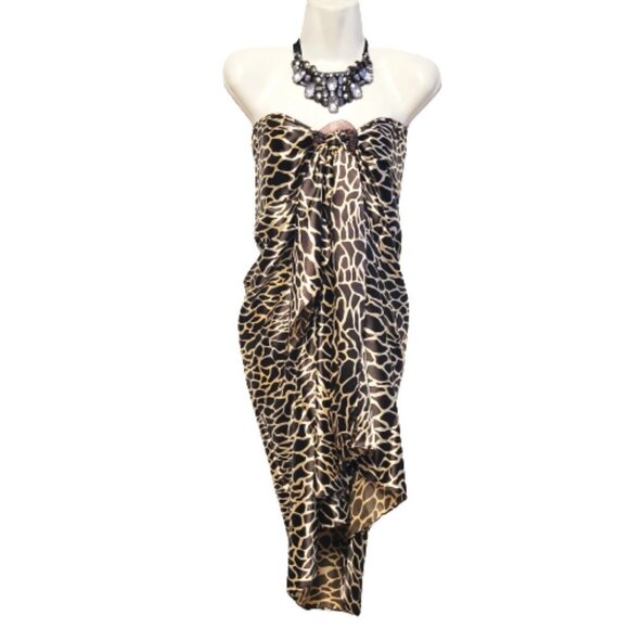 Animal Print Pareo Sarong Skirt Swimsuit Cover Up Strapless Dress - Picture 4 of 9